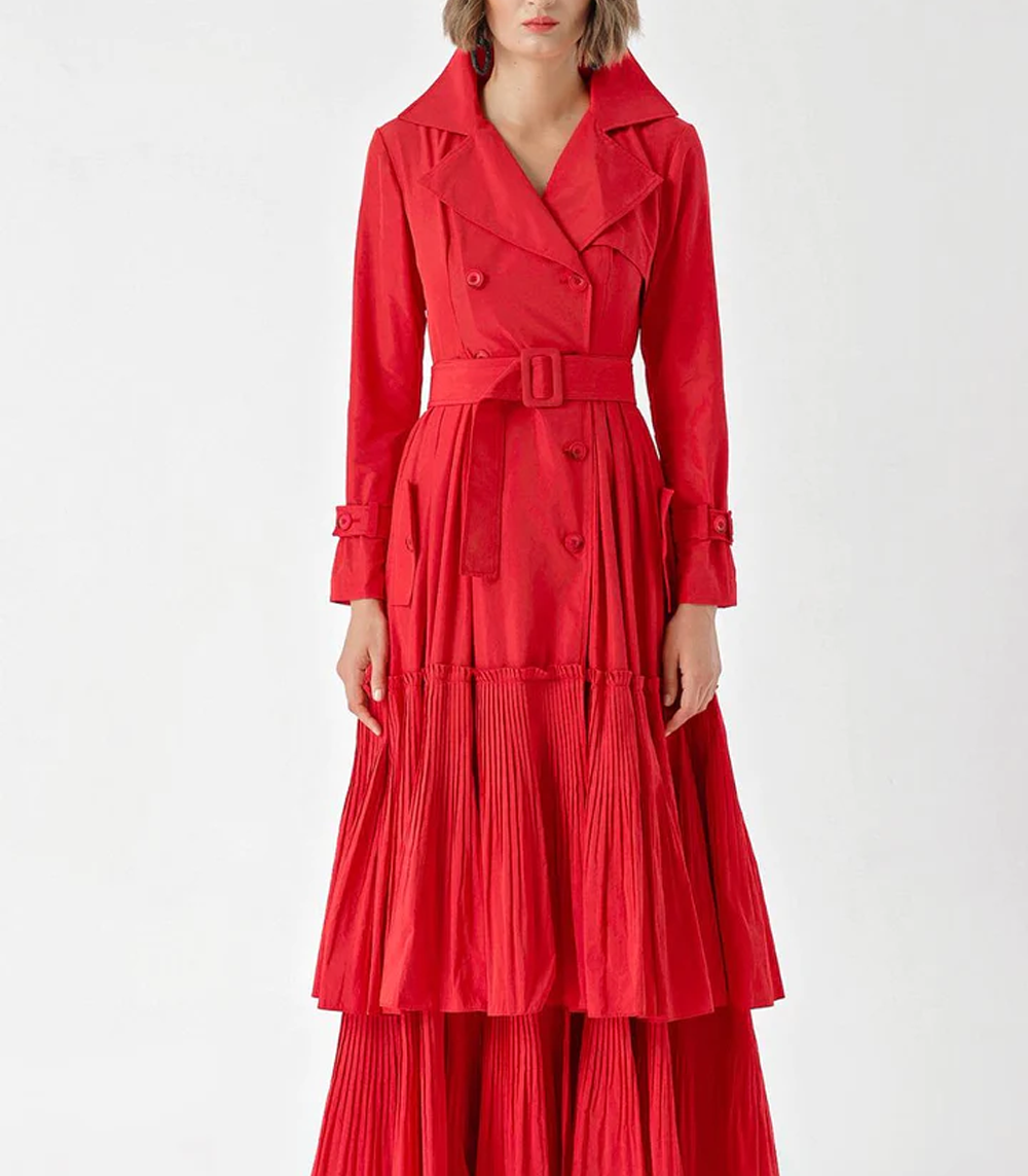 Pleat detailed trench dress