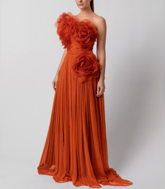 PLEATED FLORAL GOWN - INCANTO FASHION